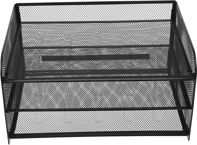 TEHAUX 3 Tier Mesh Desk File Organizer Detachable Metal Document Holder Paper Sorter for Office Home School Classroom Countertop Mail Rack Book Binder Organizer Black 12.8X9.2 X6.8 Inches by TEHAUX