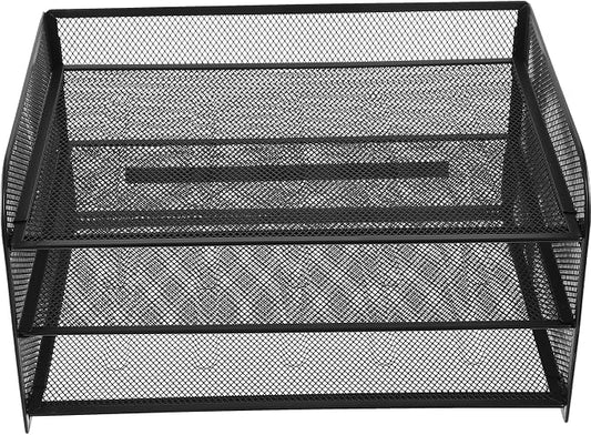 TEHAUX 3 Tier Mesh Desk File Organizer Detachable Metal Document Holder Paper Sorter for Office Home School Classroom Countertop Mail Rack Book Binder Organizer Black 12.8X9.2 X6.8 Inches by TEHAUX