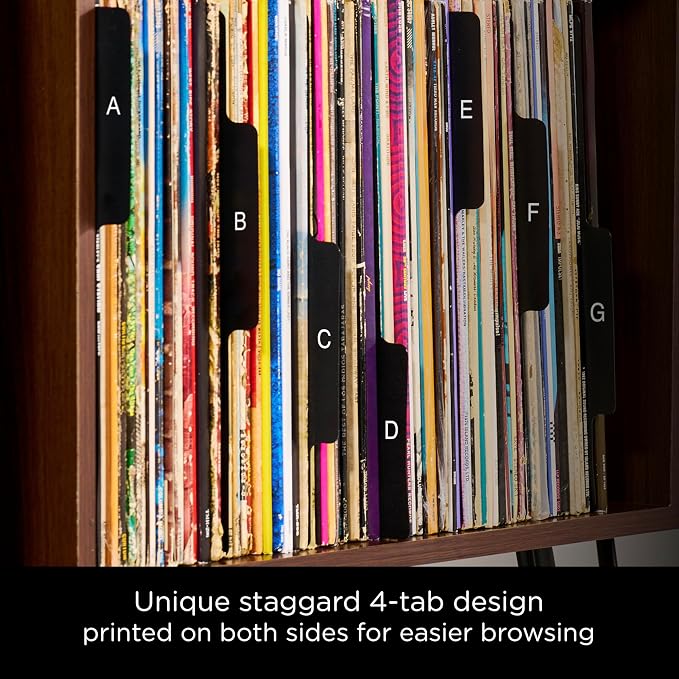 Carstens Records Heavy Duty Vinyl Album Dividers | 12" LP Separators with Tabs | Made in The USA | Music Organizer Tabs for Collectors (Black, Double-Sided, A-Z Vertical Tabs, 26 Tab Set) - Image 4