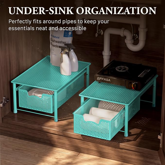 Simple Houseware Stackable Cabinet Basket Drawer Organizer, Turquoise - Image 6