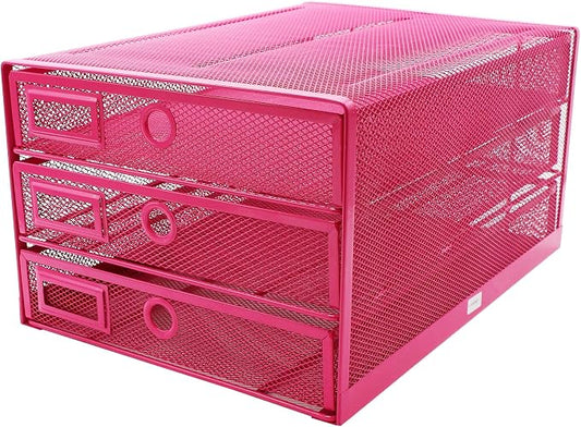 Exerz Paper Sorter 3 Drawer Wire Mesh A4 / Desk Multifunctional Desk Organiser/Multi-Layer Letter Tray - for Documents, Magazines, Notebooks and Letter (Pink) by Exerz