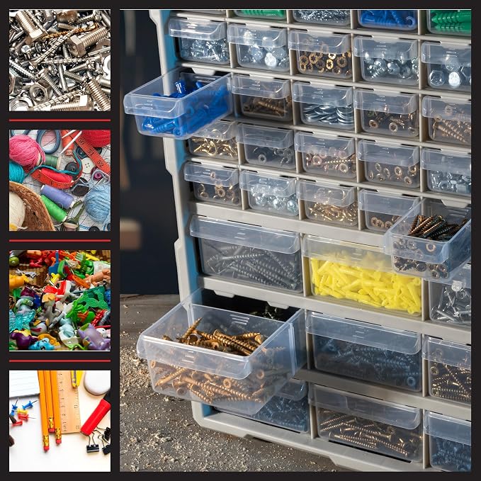 Stalwart 39-Drawer Plastic Small Parts Organizer, Black | Desktop, Tabletop, or Wall Storage Drawers for Organizing Hardware, Crafting Supplies, Garage, or Classroom - Image 8