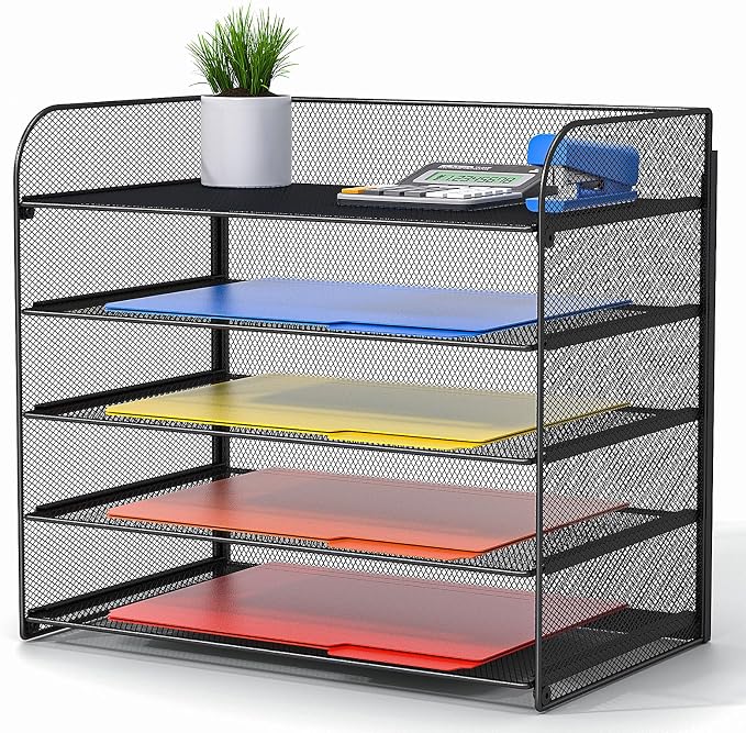 A4/Legal/Letter Size，5 Tier Mesh Letter Tray File Organizer,15.2 x 9.5 x 13.4 inches,Office File Folder Holder,Space Saving,Black by Vanulee