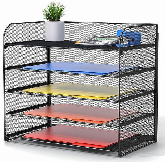 A4/Legal/Letter Size，5 Tier Mesh Letter Tray File Organizer,15.2 x 9.5 x 13.4 inches,Office File Folder Holder,Space Saving,Black by Vanulee