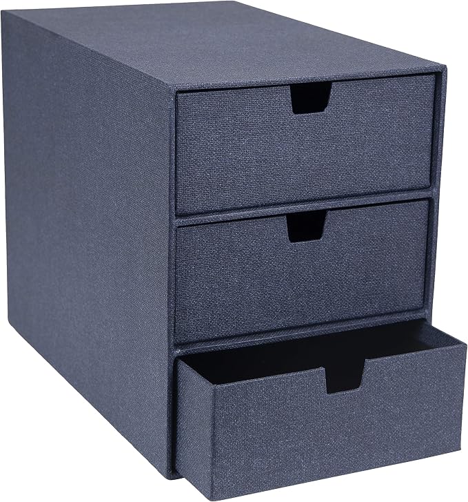Bigso Box of Sweden Ingrid 3-Drawer Fiberboard Desk Organizer for Office Supplies and Accessories - Stackable Makeup Drawer Organizer - 6.3in x 9.9in x 8.1in - Blue by Bigso