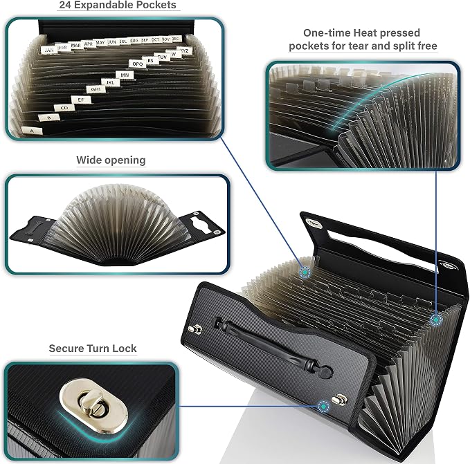 CNK Accordion File Folders with 24 Pockets Organizer for Document Paper Storage Folder Documents Expanding Binder Folio Pocket Receipt Filing Expandable Files Dividers Labels Letter Durable Handle - Image 4