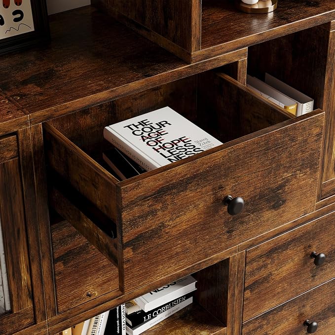 FUSUNBAO Magic DIY Cube Storage Organizer Stackable Cubes for Home Books Clothes Toy-Modular Cubby Storage System-Office Cubical-Bookcase Closet (Antique Brown, Drawer Cube) - Image 4