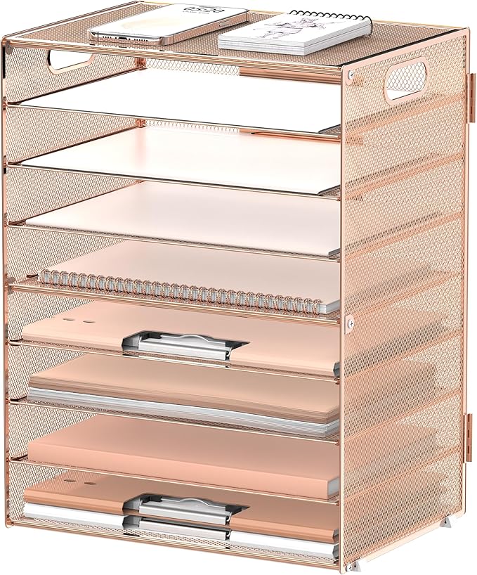 9-Tier Paper Organizer for Desk, Metal Letter Tray with Handles, Gold Rose | Desk File Organizer with Removable Trays for Sorting Files, Folders, Mail and Printer Paper at Home, School or Office by DALTACK