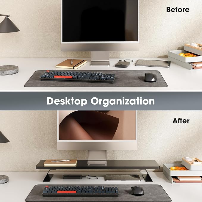 Fenge Monitor Stand Riser, Wooden & Metal Desk Shelf Organizer, Black | 31.5in Computer Stand, Single Monitor Setup, for Compact Work Station, Multifunctional Monitor Shelf for Laptop, PC, Printer - Image 8