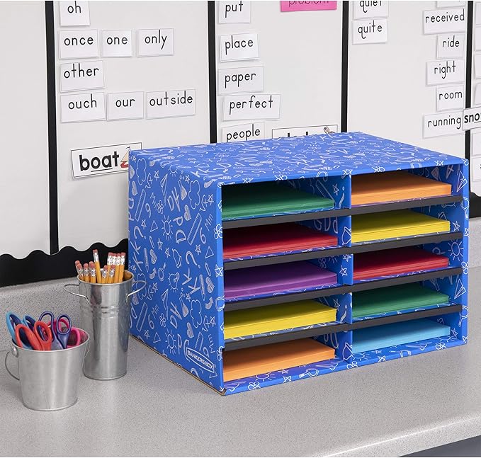 Bankers Box 10-Compartment Mail Sorter, 19.5" x 12.375", Blue | Turn paper piles into organized workflows with durable compartments that keep mail, forms, and projects easy to find. - Image 2