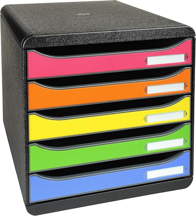 Exacompta Big Box Plus - 5 Drawer Desktop Organizer - 100% Recycled Materials- Fits Letter and A4+ Size Paper - Black w/Multicolored Drawers- Dimensions 13 5/8 x 11 x 10 5/8 - Made in Europe by +Office+Supplies