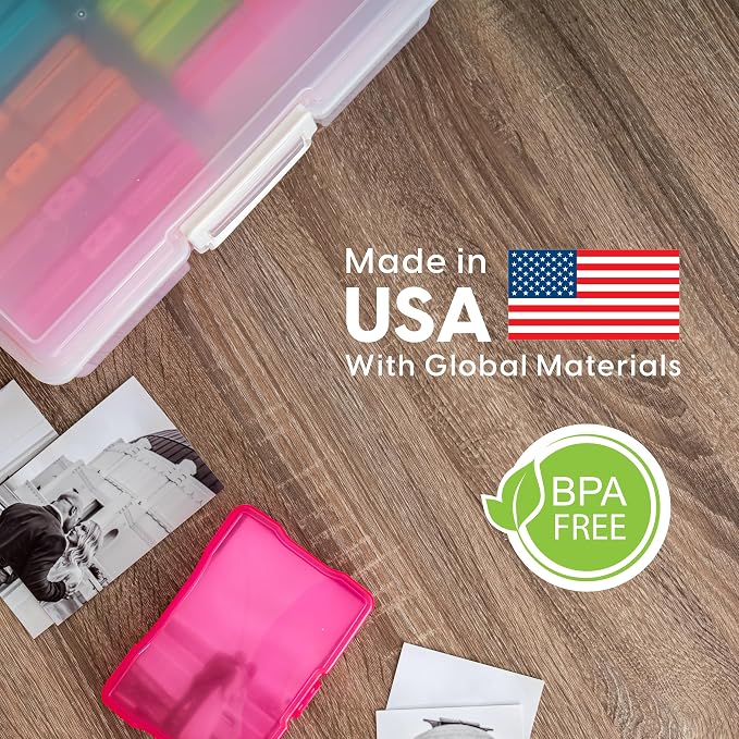 IRIS USA Photo Storage Box |Made in USA| 16 Cases - (2-Pack) - Pearl/Multi | Fits 4" x 6" Pictures / Built-In Handle / Organizing Containers for Tasks, Stickers, Ephemera & Flashcards - Image 2