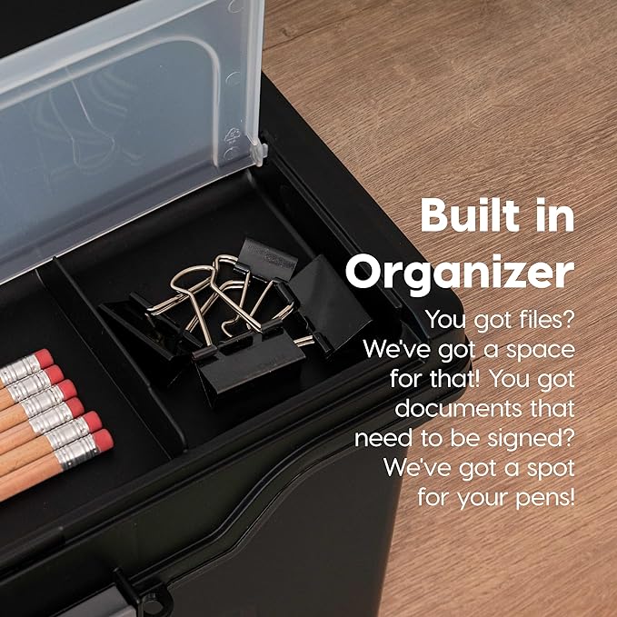 IRIS USA File Box Organizer with Lid, Letter File, 4-Pack, Black | Carry letter size files, documents and paperwork with a portable handle and secure lid for organized storage on the go - Image 4