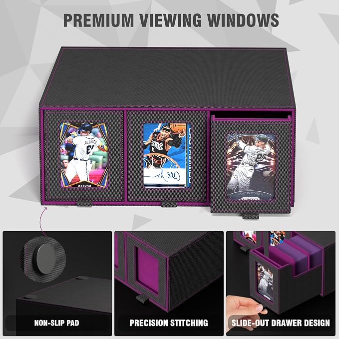 3-Drawer Trading Card Storage Box Holds 2500+ Cards (Purple) | Stackable design,15 dividers included,Desktop card organizer,PU leather material‌,for sports/TCG/MTG/Pokemon cards - Image 5