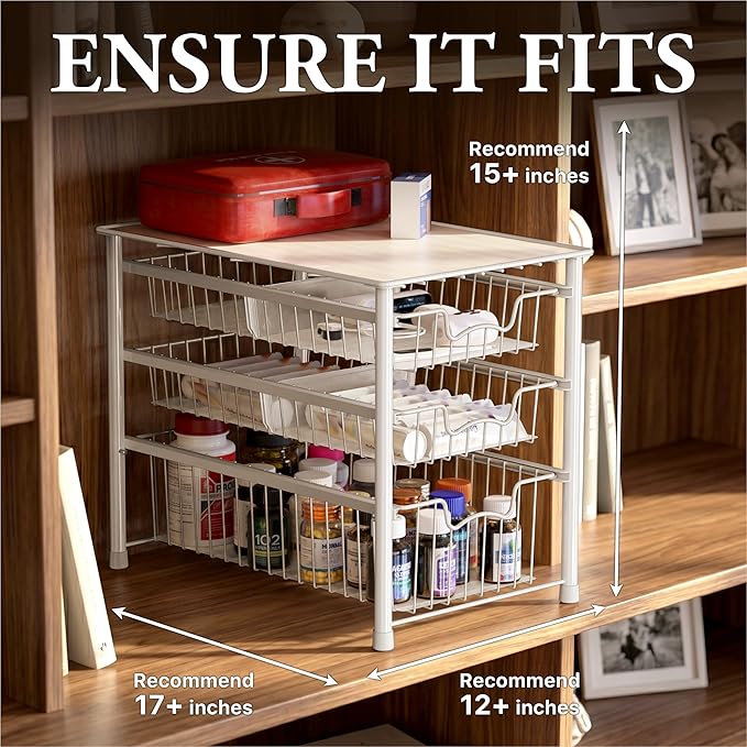 Simple Houseware Stackable 3 Tier Sliding Basket Organizer Drawer, White - Image 3