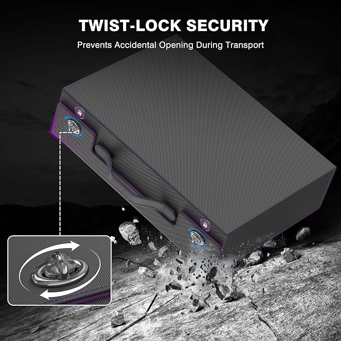 Kabinka Trading Card Storage Box with Handle & Mechanical Latch,5-Row 3900+ Commander MTG Card Case with Sealed Window,Top Loaders Organizer Deck Box for MTG/TCG/PTCG/Sports Cards (Black Purple) - Image 3