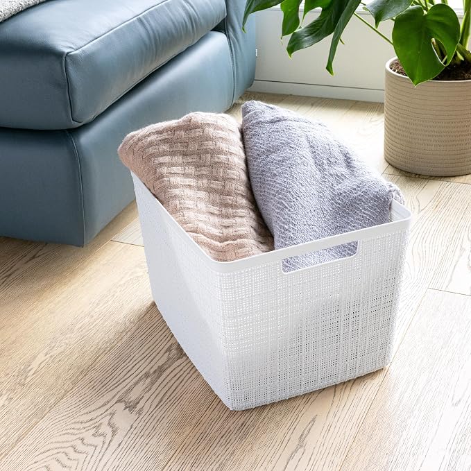 Curver Set of 4 Large 20L Jute Decorative Plastic Organization and Storage Baskets - Perfect Bins for Home Office, Closet Shelves, Kitchen Pantry and All Bedroom Essentials, White - Image 6