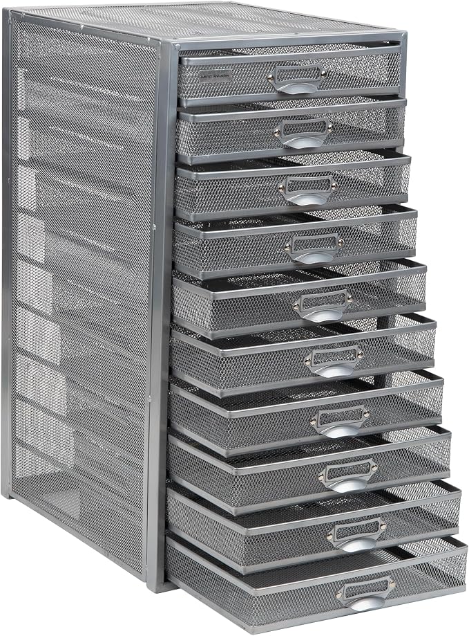 Mind Reader 10-Drawer Desk Organizer for Office Supplies, Crafts, Mail Sorting & More, Metal Mesh, Silver - Image 9