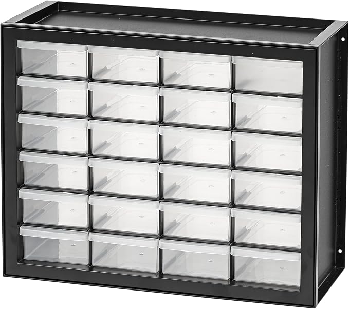 IRIS USA 24-Drawer Plastic Storage Cabinet, Teacher Toolbox, Garage, Black | Wall mountable, Stackable, Small Business Scrapbook Art Balloons Building Bricks Crafts Stickers Storage - Image 12