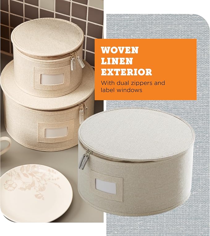 4-Piece China Plate Storage Set | Hard Shell Dividers | Cream | 4 Hard Shell Plate Cases - Dinner, Salad, Dessert & Saucer, 12 Plates Each. Felt Dividers, Stackable. Cream Finish. - Image 6