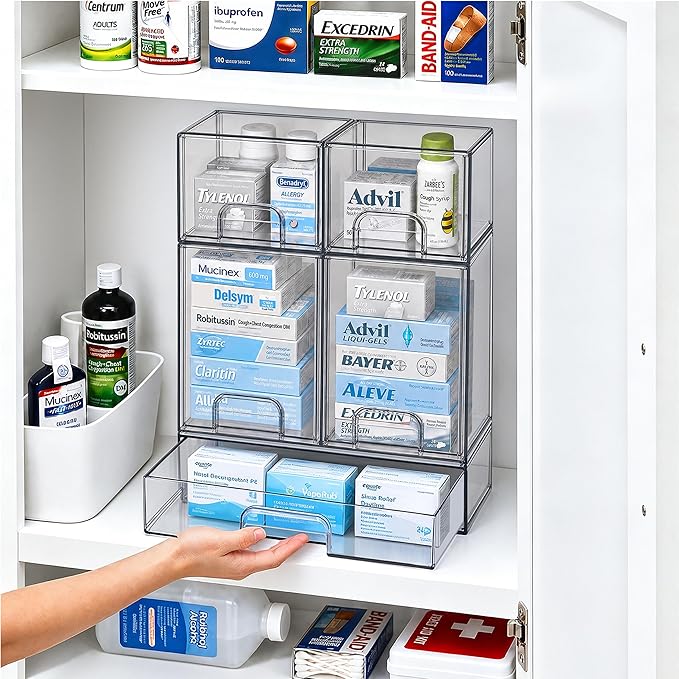 Clear Stackable Storage Drawers, Baby Bottle Organizers, Easily-Access Makeup Organizer, Durable Containers for Bathroom Countertop, Pantry and Medicine Cabinet Organizer - Image 2