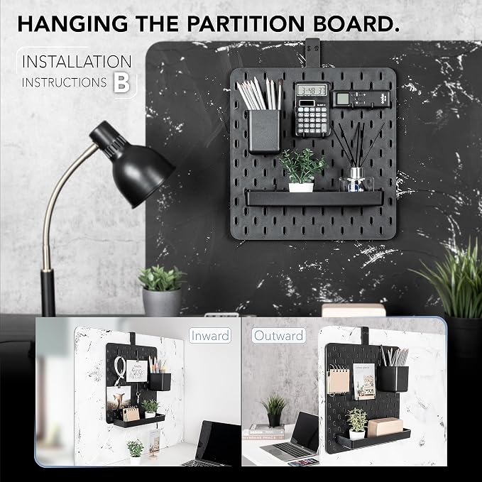 EHO Clamp-On Desk Pegboard, 13.5 x 14 inch Privacy Divider, Desk Partition Panel, No-Drill Desk Mounted Organizer, Combination Peg Board for Office, Gaming, Home, Plants, Black - Image 6
