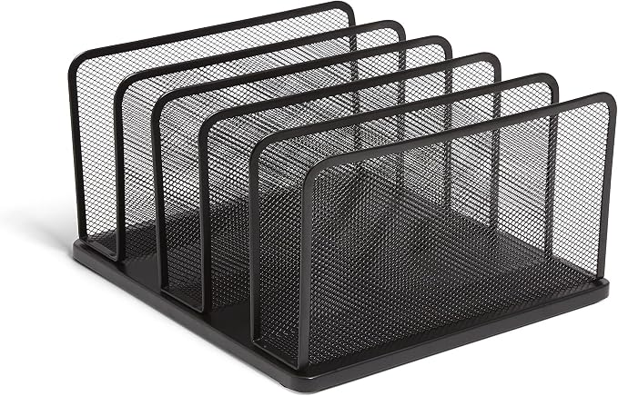 TRU RED Wire Mesh File Organizer, 5‑Compartment, Matte Black – Vertical Desktop Sorter for Files, Folders & Mail - Image 3
