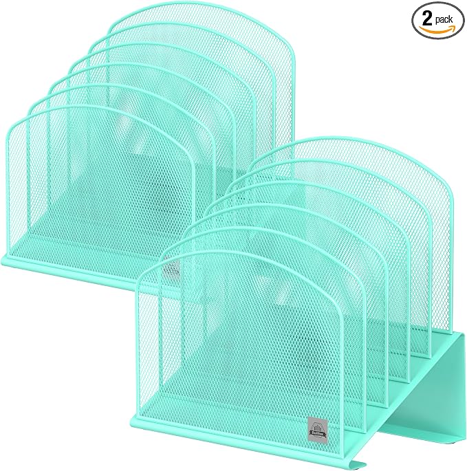 Delifox Inclined Desk File Organizer,Vertical File Folder Holder Stand Metal Rack File Sorter for Office Classroom Desktop Organization (2, Aqua, 5) by Delifox