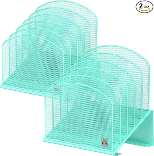 Delifox Inclined Desk File Organizer,Vertical File Folder Holder Stand Metal Rack File Sorter for Office Classroom Desktop Organization (2, Aqua, 5) by Delifox