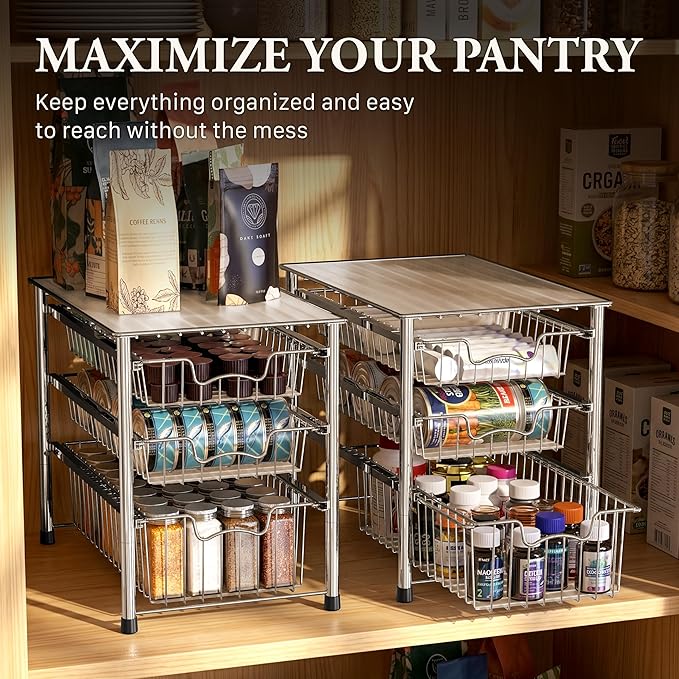 Simple Houseware Stackable 3 Tier Sliding Basket Organizer Drawer, Chrome - Image 7