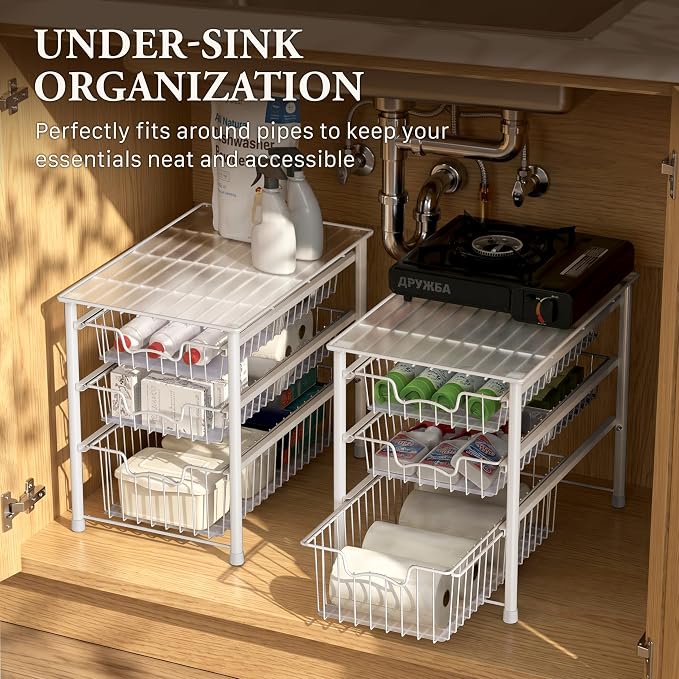 Simple Houseware Stackable 3 Tier Sliding Basket Organizer Drawer, White - Image 6