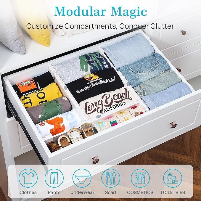 Vtopmart 16 Pack Drawer Dividers for Clothes, 4" High 11.3"-17" Adjustable Expandable Dresser Drawer Organizer, Plastic Drawers Separator for Dresser, Baby Clothes, Underwear, Kitchen & Office Storage | Adjustable Drawer Organizer, Dresser Clothes Sepa... - Image 3