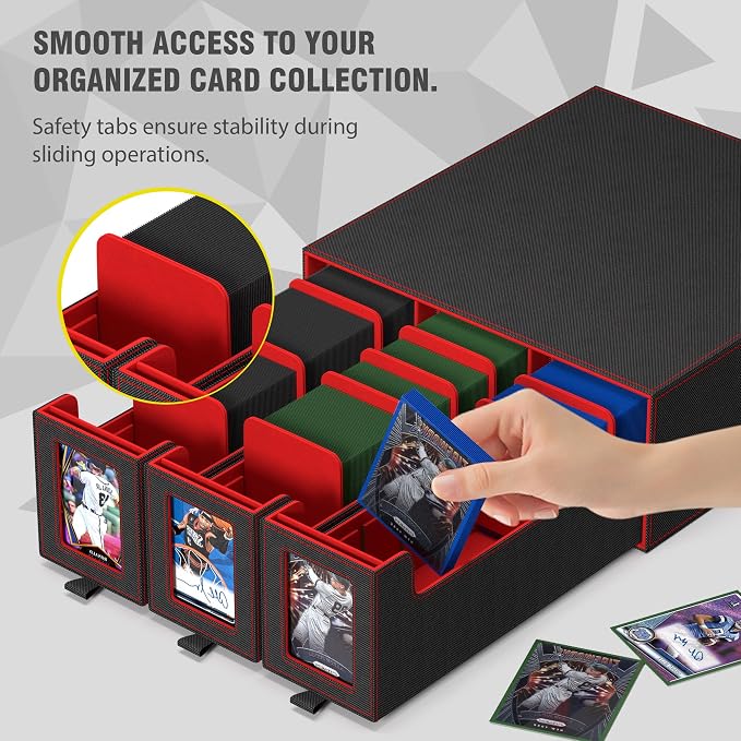 3-Drawer Trading Card Storage Box Holds 2500+ Cards(Red) | Stackable design,15 dividers included,Desktop card organizer,PU leather material‌,for sports/TCG/MTG/Pokemon cards - Image 6