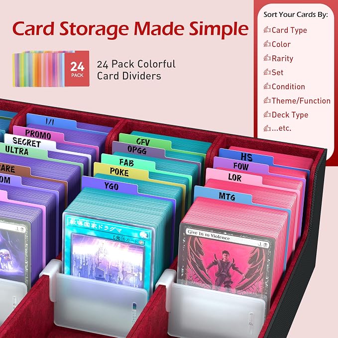 4-Row【3200+】 Trading Card Storage Box, Card Organizer Holder with 24 Dividers, Case Fit for MTG TCG Magic Commander Deck Playing Cards, Deck Box for Sport Card - Image 3