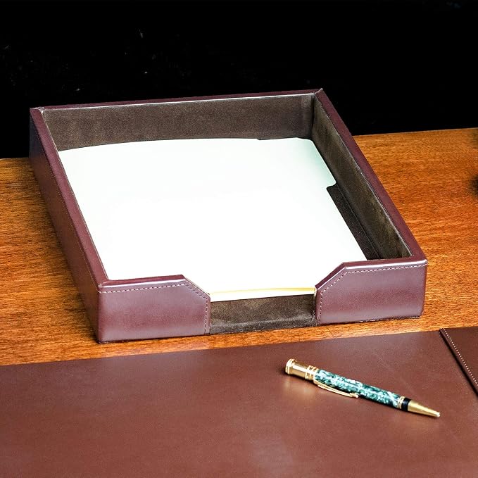 DACASSO Bonded Leather Desktop Letter Tray - Luxury Letter Holder & Paper Organizer for Desk - Office Organization & Executive Desk Decor - (Dark Brown) - Image 5