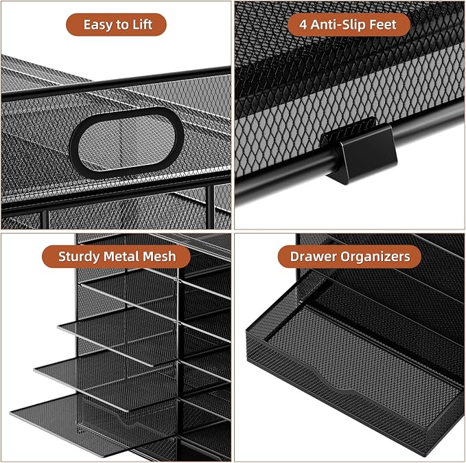 Marbrasse Literature Organizer, Paper Organizer Desk Organizers,Dark Black | 7 Tier Desktop File Sorter Mail Center Paper Storage Cabinet Classroom Keepers Mailbox for Office Home School - Image 5