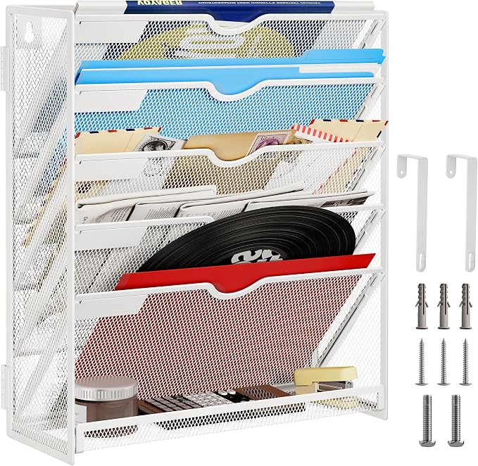 Lavatino 6-Tier Hanging File Organizer, Wall Mount File Holder for Mails Folders Papers Magazine Organization, Vertical Document Organizer for Office Home - (White) - Image 7