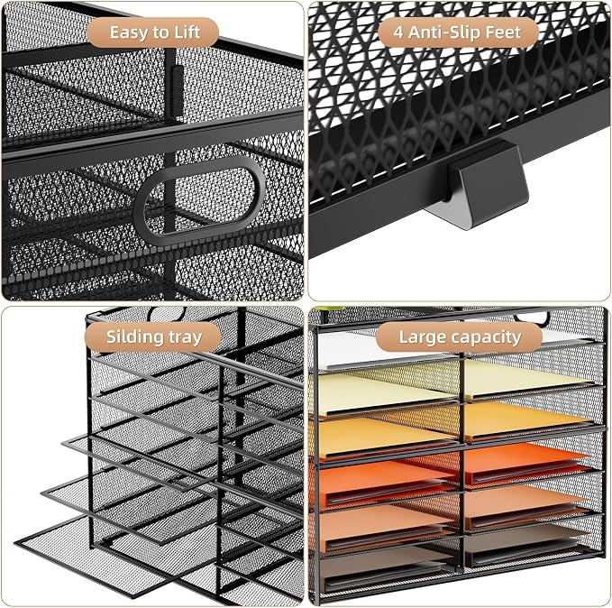Marbrasse 7 Tier Desktop Literature Organizer, Mesh Paper Organizer Desk Organizers, File Sorter Mail Center Paper Storage Cabinet Classroom Keepers Mailbox for Office Home School, Black - Image 4