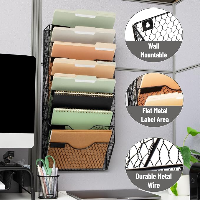 Mind Reader Wall Mounted File Organizer, Black | 8 Tier - Image 4