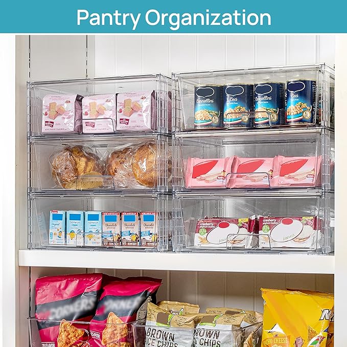 Vtopmart 8 Pack Large Clear Stackable Storage Drawers for Closet, Pantry | Easily Assemble Bathroom Closet Undersink Organizers,Plastic Bins for Cabinet,Kitchen Pantry,Medicine Organization - Image 5