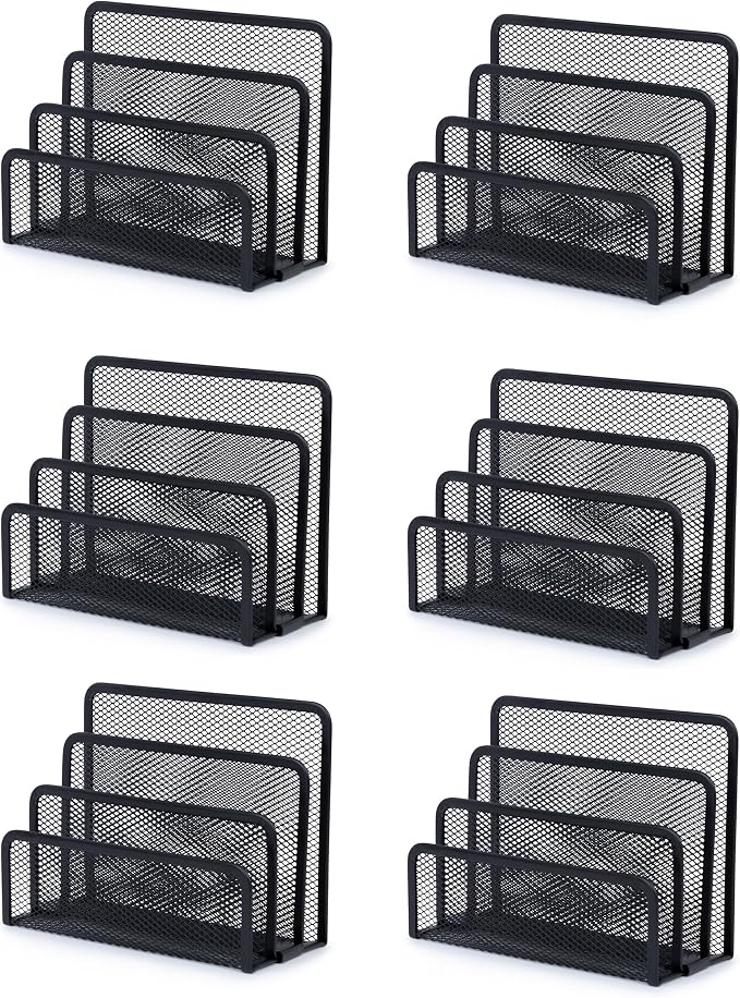 YBM HOME 3-Slot Desk Mail Organizer and Letter Sorter - Mesh Black File and Documents Sorter Holder for Office Desktop, School and Home Use, (6-Pack) 2250 by YBMHome