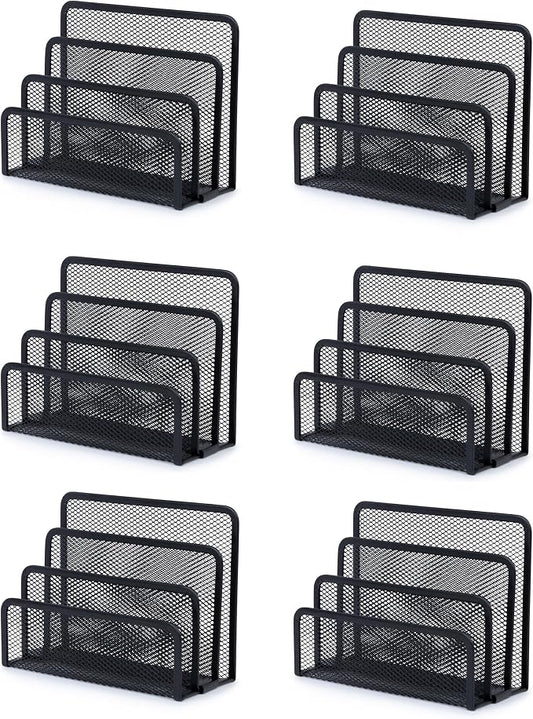 YBM HOME 3-Slot Desk Mail Organizer and Letter Sorter - Mesh Black File and Documents Sorter Holder for Office Desktop, School and Home Use, (6-Pack) 2250 by YBMHome