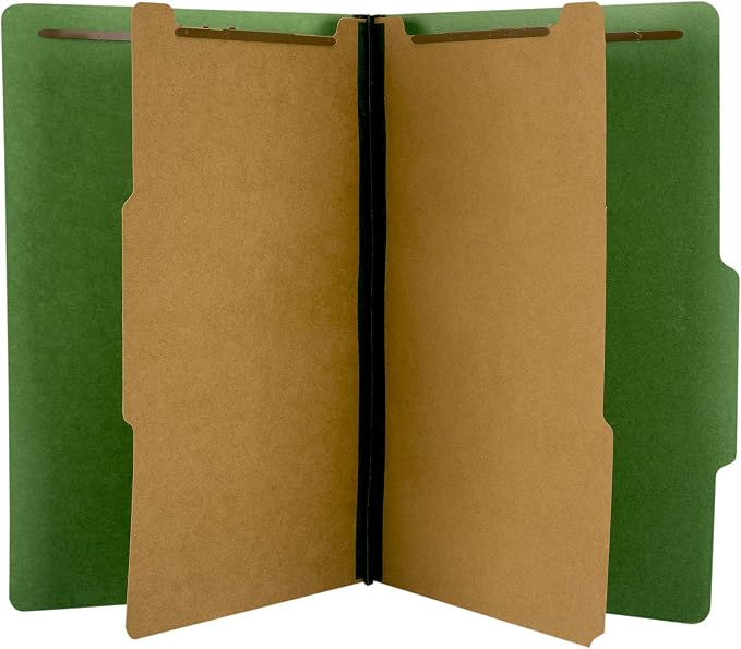 The File King Pressboard Classification Dark Green Partition File Folder | Legal Size - Box of 10 | Two Dividers | Six 2” Durable Fastener Prongs | 2/5 Cut Top Tab | 2” Expansion by TheFileKing