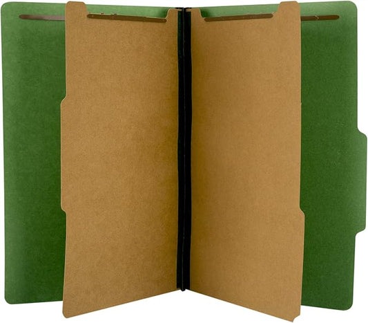 The File King Pressboard Classification Dark Green Partition File Folder | Legal Size - Box of 10 | Two Dividers | Six 2” Durable Fastener Prongs | 2/5 Cut Top Tab | 2” Expansion by TheFileKing