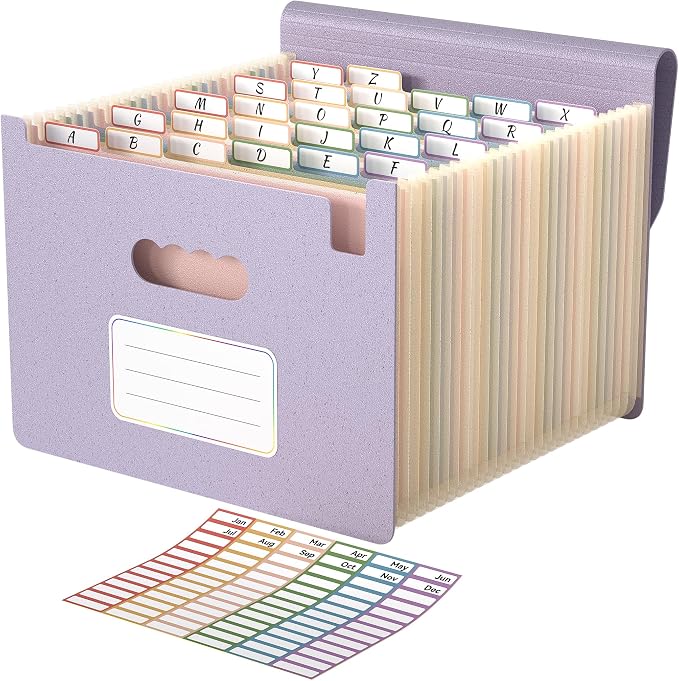 ABC life 26 Pockets Accordion File Organizer, Dusty Lavender | Expanding File Folder for Letter/A4 Size, Portable Document Holder with A-Z Tabs for Tax Receipt, School, Home, Office by ABClife