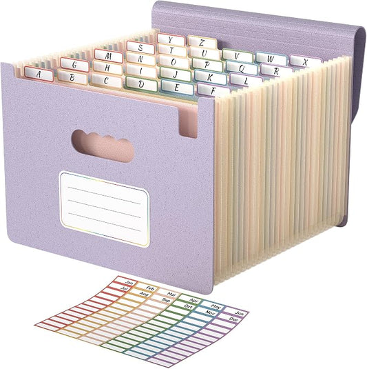 ABC life 26 Pockets Accordion File Organizer, Dusty Lavender | Expanding File Folder for Letter/A4 Size, Portable Document Holder with A-Z Tabs for Tax Receipt, School, Home, Office by ABClife