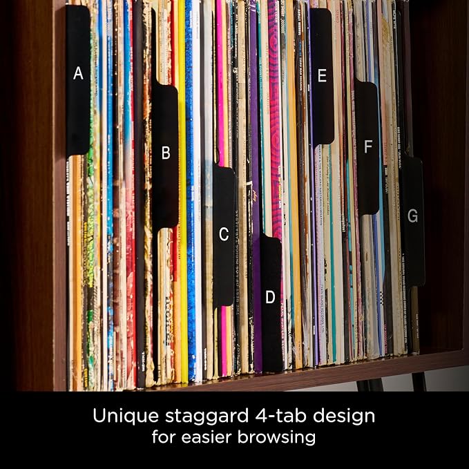 Carstens Records Heavy Duty Vinyl Album Dividers A-Z | Single Sided Printing | 12" LP Organizers with Tabs | Pack of 26 Black | Made in The USA | for Side Browsing - Image 3