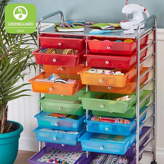 ECR4Kids 20-Drawer Everyday Mobile Storage Utility Cart, Craft Organizer, Assorted - Image 5