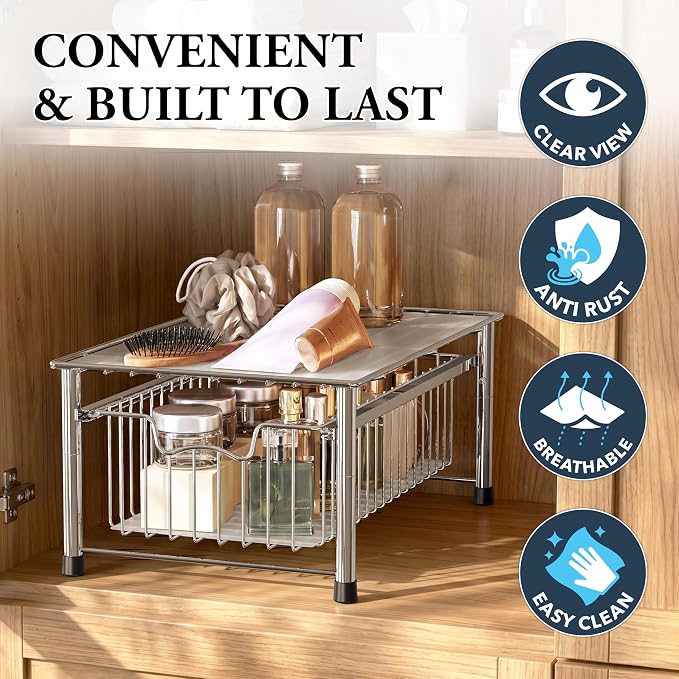 Simple Houseware Stackable Basket Drawer, Chrome - Image 5
