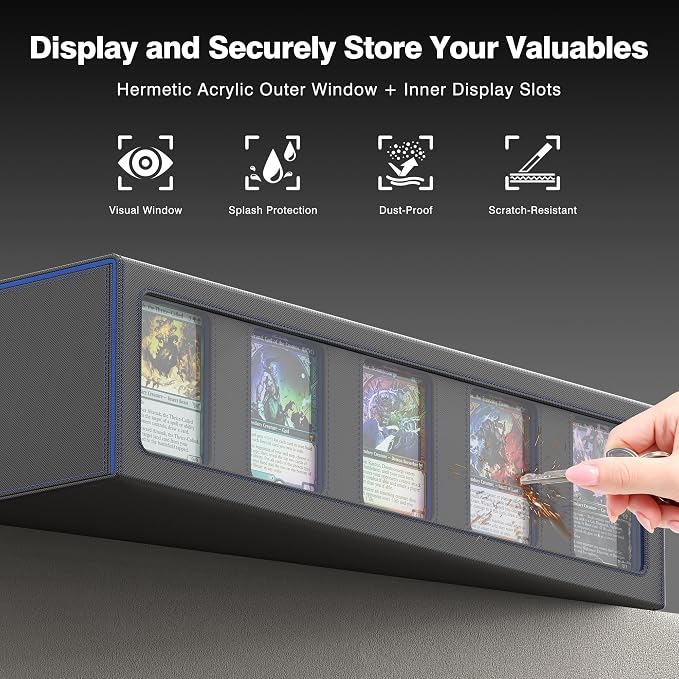 Kabinka MTG Card Storage Box with Handle & Mechanical Latch,5-Row 3900+ Commander Trading Card Case with Sealed Display Window,Top Loaders Organizer Deck Box for MTG/TCG/PTCG/Sports Cards (Black Blue) - Image 6